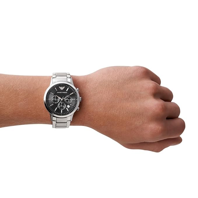 Emporio Armani Mens Chronograph Stainless Steel Watch (Black_Free Size) - Image 3