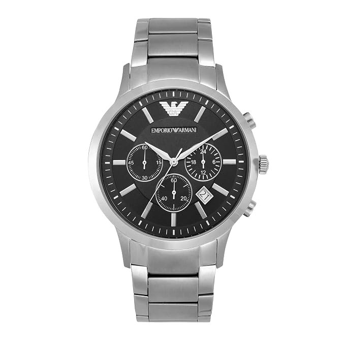 Emporio Armani Mens Chronograph Stainless Steel Watch (Black_Free Size)